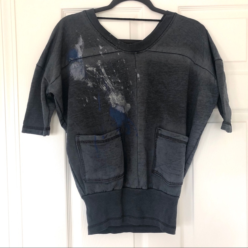 Free People Sporty Navy Fleece Sweatshirt with Pockets (XS)